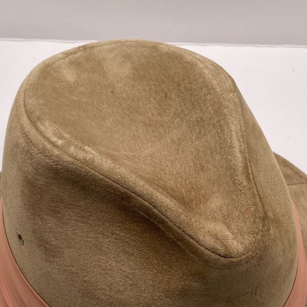 Vintage Borsalino Suede Safari Hat Mens 7 3/8 Tan Leather Band Italy - Picture 11 of 16